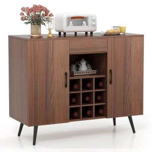 Goplus 16-in W x 31-in H Mdf Walnut Freestanding Utility Storage Cabinet