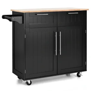 Goplus Black Wood Base with Wood Top Rolling Kitchen Cart (18-in x 37-in)