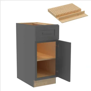 Grayson 15 in. W x 24 in. D x 34.5 in. H Assembled Plywood Base Kitchen Cabinet in Deep Onyx with Knife Block RH