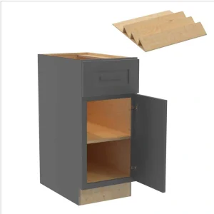 Grayson 15 in. W x 24 in. D x 34.5 in. H Assembled Plywood Base Kitchen Cabinet in Deep Onyx with Spice Soft Close LH T726931056
