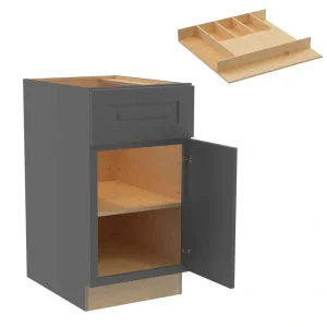 Grayson 18 in. W x 24 in. D x 34.5 in. H Assembled Plywood Base Kitchen Cabinet in Deep Onyx with Cutlery Soft Close RH