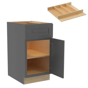Grayson 18 in. W x 24 in. D x 34.5 in. H Assembled Plywood Base Kitchen Cabinet in Deep Onyx with Utility Soft Close RH