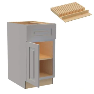 Grayson 18 in. W x 24 in. D x 34.5 in. H Assembled Plywood Base Kitchen Cabinet in Pearl Gray with Knife Block LH