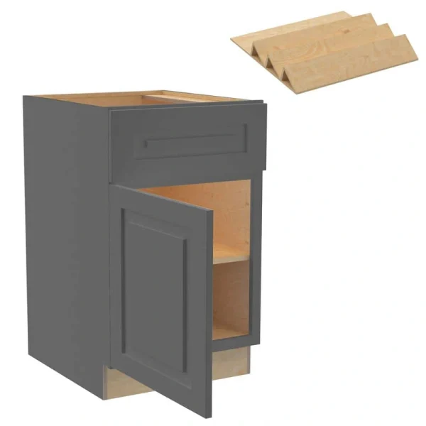 Grayson 21 in. W x 24 in. D x 34.5 in. H Assembled Plywood Base Kitchen Cabinet in Deep Onyx with Spice Soft Close LH