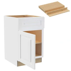 Grayson 21 in. W x 24 in. D x 34.5 in. H Assembled Plywood Base Kitchen Cabinet in Pacific White with Knife Block LH