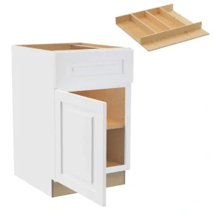 Grayson 21 in. W x 24 in. D x 34.5 in. H Assembled Plywood Base Kitchen Cabinet in Pacific White with Utility LH