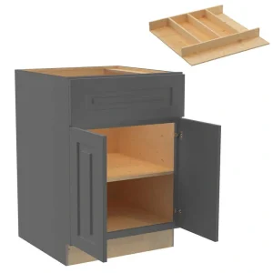 Grayson 24 in. W x 24 in. D x 34.5 in. H Assembled Plywood Base Kitchen Cabinet in Deep Onyx with Utility Soft Close