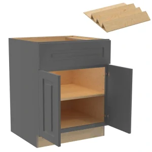 Grayson 27 in. W x 24 in. D x 34.5 in. H Assembled Plywood Base Kitchen Cabinet in Deep Onyx with Spice Soft Close