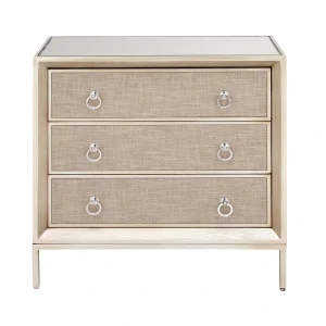 Grayson Lane Beige Upholstered with Mirrored Top 3-Drawer Accent Chest