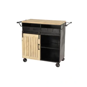 Grayson Lane Black Metal Base with Wood Top Rolling Kitchen Cart (41-in x 16-in x 34-in)