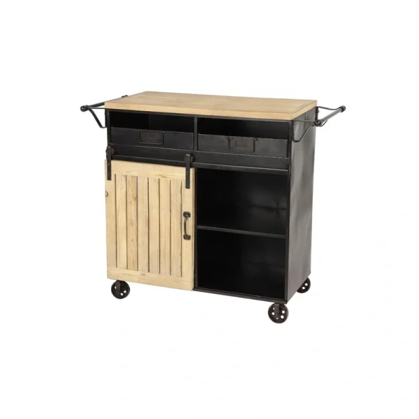 Grayson Lane Black Metal Base with Wood Top Rolling Kitchen Cart (41-in x 16-in x 34-in)
