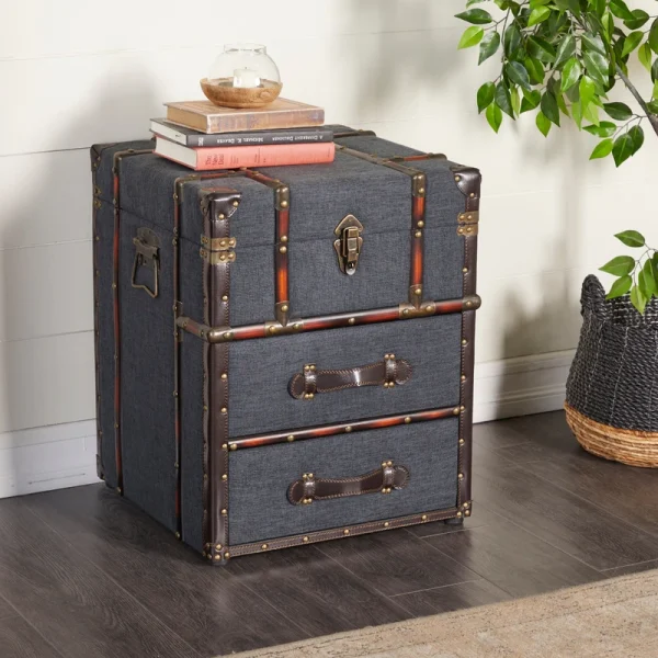 Grayson Lane Blue Upholstered 2 Drawer with Buckle Hinged Top 2-Drawer Accent Chest
