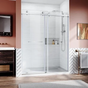 grossag 60 in. W x 76 in. H Sliding Frameless Shower Door in Chrome Finish with 3/8 in. Clear Glass and Stainless Steel