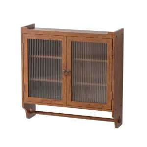 GZMR 24.8”Glass Door Vintage Double Door Wall Cabinet Contemporary/Modern Brown Wood Kitchen Hutch