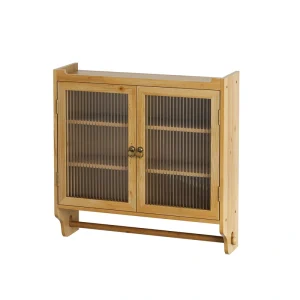GZMR 24.8”Glass Door Vintage Double Door Wall Cabinet Contemporary/Modern Natural Wood Kitchen Hutch
