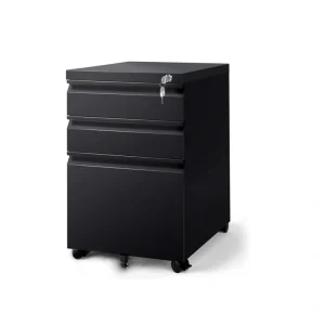 GZMR Contemporary 3 Drawer File Cabinet with Lock, Metal Vertical Filing Cabinet, Black, Increased Capacity, Smooth Operation, Secure Interlock System