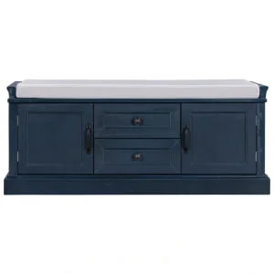 GZMR Storage Bench with 2 Drawers and 2 Cabinets Modern Navy Blue Storage Bench with Storage 42.5-in x 15.1-in x 17.5-in