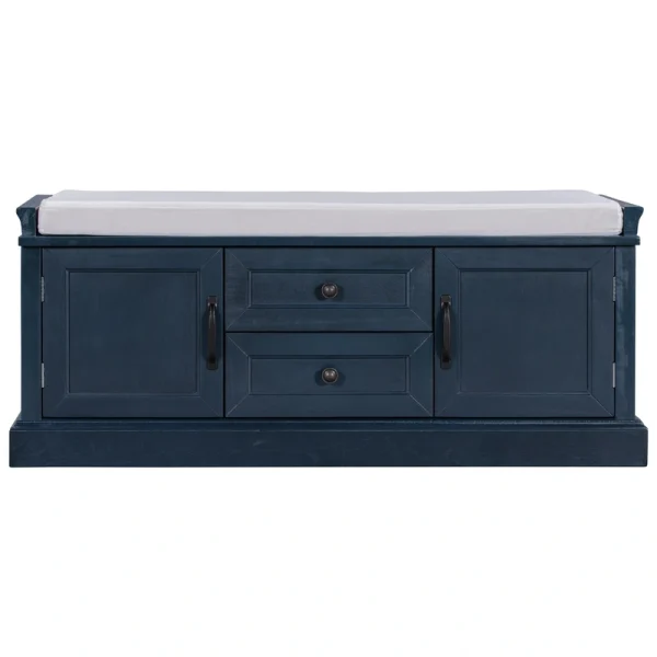 GZMR Storage Bench with 2 Drawers and 2 Cabinets Modern Navy Blue Storage Bench with Storage 42.5-in x 15.1-in x 17.5-in