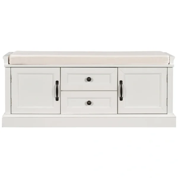 GZMR Storage Bench with 2 Drawers and 2 Cabinets Modern White Storage Bench with Storage 42.5-in x 15.1-in x 17.5-in