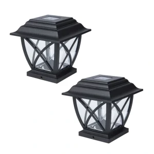 Harbor Breeze 4-in x 4-in 2-Pack 5-Lumen Black Solar LED Outdoor Post Cap Light (3500 K)
