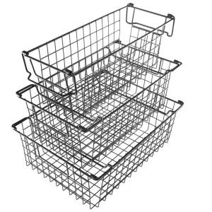 HOME-COMPLETE Set of 3 Storage Bins – Basket Set for Toy, Kitchen, Closet, and Bathroom Storage -Shelf Organizers(Black)
