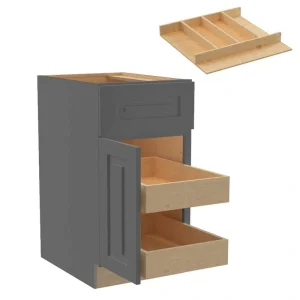 Home Decorators Collection Grayson 18 in. W x 24 in. D x 34.5 in. H Assembled Plywood Base Kitchen Cabinet in Deep Onyx with 2ROT Utility LH