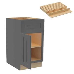 Home Decorators Collection Grayson 18 in. W x 24 in. D x 34.5 in. H Assembled Plywood Base Kitchen Cabinet in Deep Onyx with Knife Block LH