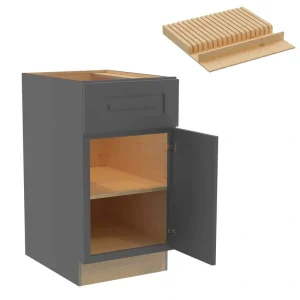 Home Decorators Collection Grayson 18 in. W x 24 in. D x 34.5 in. H Assembled Plywood Base Kitchen Cabinet in Deep Onyx with Knife Block RH