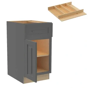 Home Decorators Collection Grayson 18 in. W x 24 in. D x 34.5 in. H Assembled Plywood Base Kitchen Cabinet in Deep Onyx with Utility Soft Close LH