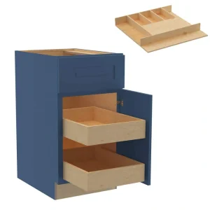 Home Decorators Collection Grayson 18 in. W x 24 in. D x 34.5 in. H Assembled Plywood Base Kitchen Cabinet in Mythic Blue with 2ROT Cutlery RH