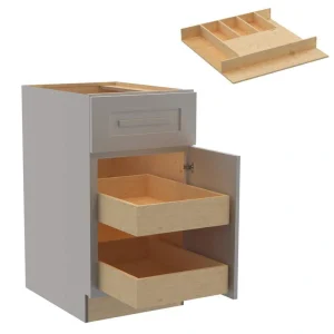 Home Decorators Collection Grayson 18 in. W x 24 in. D x 34.5 in. H Assembled Plywood Base Kitchen Cabinet in Pearl Gray with 2ROT Cutlery RH