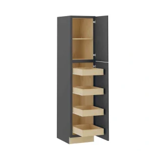 Home Decorators Collection Grayson 18 in. W x 24 in. D x 84 in. H Assembled Plywood Pantry Kitchen Cabinet in Deep Onyx with 4ROT Soft Close RH