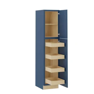 Home Decorators Collection Grayson 18 in. W x 24 in. D x 84 in. H Assembled Plywood Pantry Kitchen Cabinet in Mythic Blue with 4ROT Soft Close RH