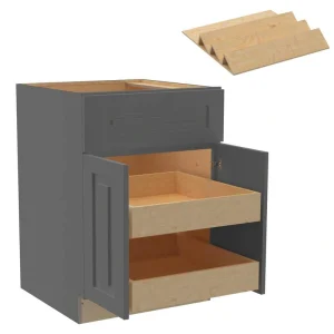 Home Decorators Collection Grayson 24 in. W x 24 in. D x 34.5 in. H Assembled Plywood Base Kitchen Cabinet in Deep Onyx with 2ROT Spice Soft Close