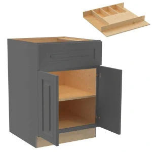 Home Decorators Collection Grayson 24 in. W x 24 in. D x 34.5 in. H Assembled Plywood Base Kitchen Cabinet in Deep Onyx with Cutlery Soft Close