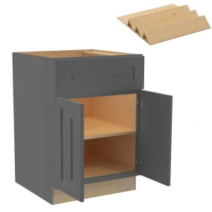 Home Decorators Collection Grayson 24 in. W x 24 in. D x 34.5 in. H Assembled Plywood Base Kitchen Cabinet in Deep Onyx with Spice Soft Close