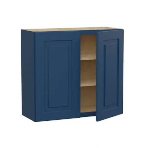 Home Decorators Collection Grayson 33 in. W x 12 in. D x 30 in. H Assembled Plywood Wall Kitchen Cabinet in Mythic Blue with Soft Close