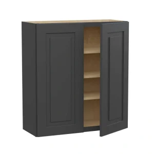 Home Decorators Collection Grayson 33 in. W x 12 in. D x 36 in. H Assembled Plywood Wall Kitchen Cabinet in Deep Onyx with Soft Close