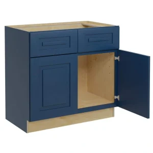 Home Decorators Collection Grayson 33 in. W x 21 in. D x 34.5 in. H Assembled Plywood Sink Base Bath Cabinet in Mythic Blue with Soft Close