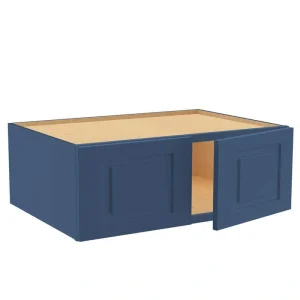 Home Decorators Collection Grayson 33 in. W x 24 in. D x 12 in. H Assembled Plywood Wall Bridge Kitchen Cabinet in Mythic Blue with Soft Close