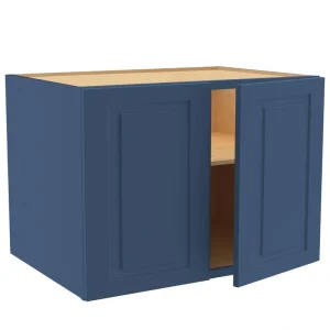 Home Decorators Collection Grayson 33 in. W x 24 in. D x 24 in. H Assembled Plywood Wall Bridge Kitchen Cabinet in Mythic Blue with Soft Close