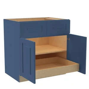 Home Decorators Collection Grayson 33 in. W x 24 in. D x 34.5 in. H Assembled Plywood Base Kitchen Cabinet in Mythic Blue with 1ROT Soft Close