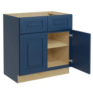 Home Decorators Collection Grayson 33 in. W x 24 in. D x 34.5 in. H Assembled Plywood Base Kitchen Cabinet in Mythic Blue with Soft Close