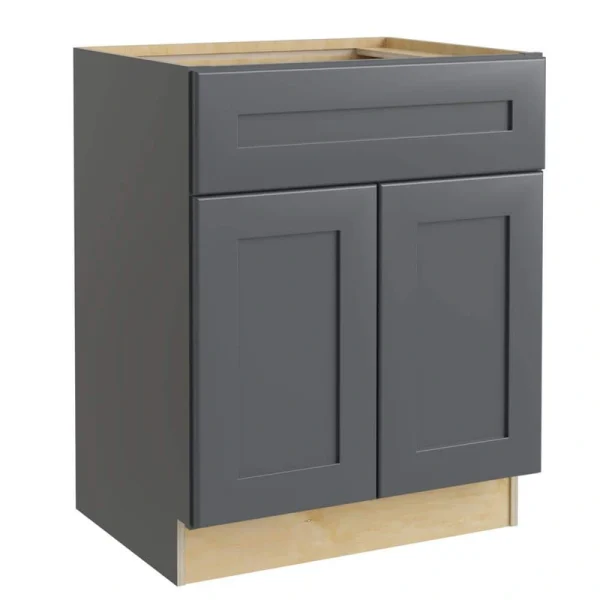 Home Decorators Collection Newport 30 in. W x 24 in. D x 34.5 in. H Assembled Plywood Sink Base Kitchen Cabinet in Deep Onyx with Soft Close