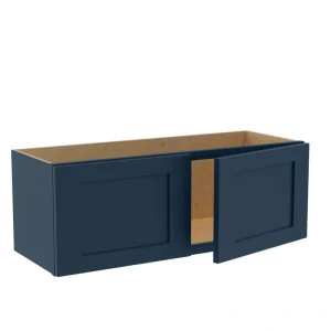 Home Decorators Collection Newport 33 in. W x 12 in. D x 12 in. H Assembled Plywood Wall Bridge Kitchen Cabinet in Mythic Blue with Soft Close