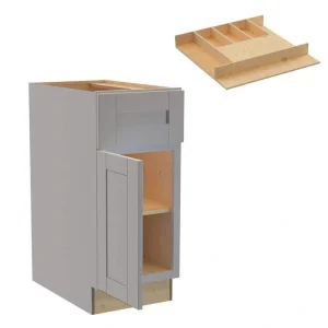 Home Decorators Collection Washington 15 in. W x 24 in. D x 34.5 in. H Veiled Gray Plywood Shaker Assembled Base Kitchen Cabinet Left CT Tray