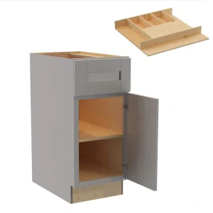 Home Decorators Collection Washington 15 in. W x 24 in. D x 34.5 in. H Veiled Gray Plywood Shaker Assembled Base Kitchen Cabinet Right Cutlery Tray
