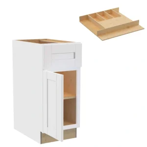 Home Decorators Collection Washington 15 in. W x 24 in. D x 34.5 in. H Vesper White Plywood Shaker Assembled Base Kitchen Cabinet Left Cutlery Tray