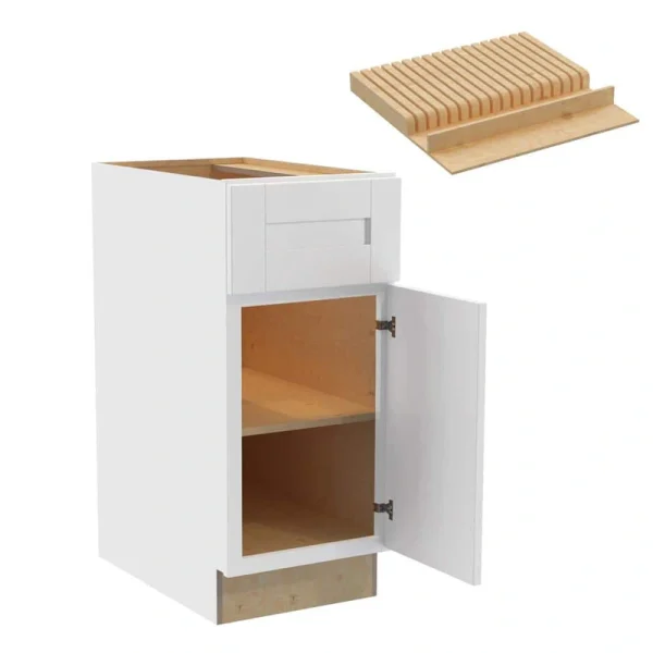 Home Decorators Collection Washington 15 in. W x 24 in. D x 34.5 in. H Vesper White Plywood Shaker Assembled Base Kitchen Cabinet Right Knf Block