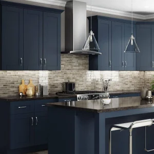 Home Decorators Collection Washington 15 in. W x 24 in. D x 34.5 in. H Vessel Blue Plywood Shaker Assembled Base Kitchen Cabinet Left SP Tray